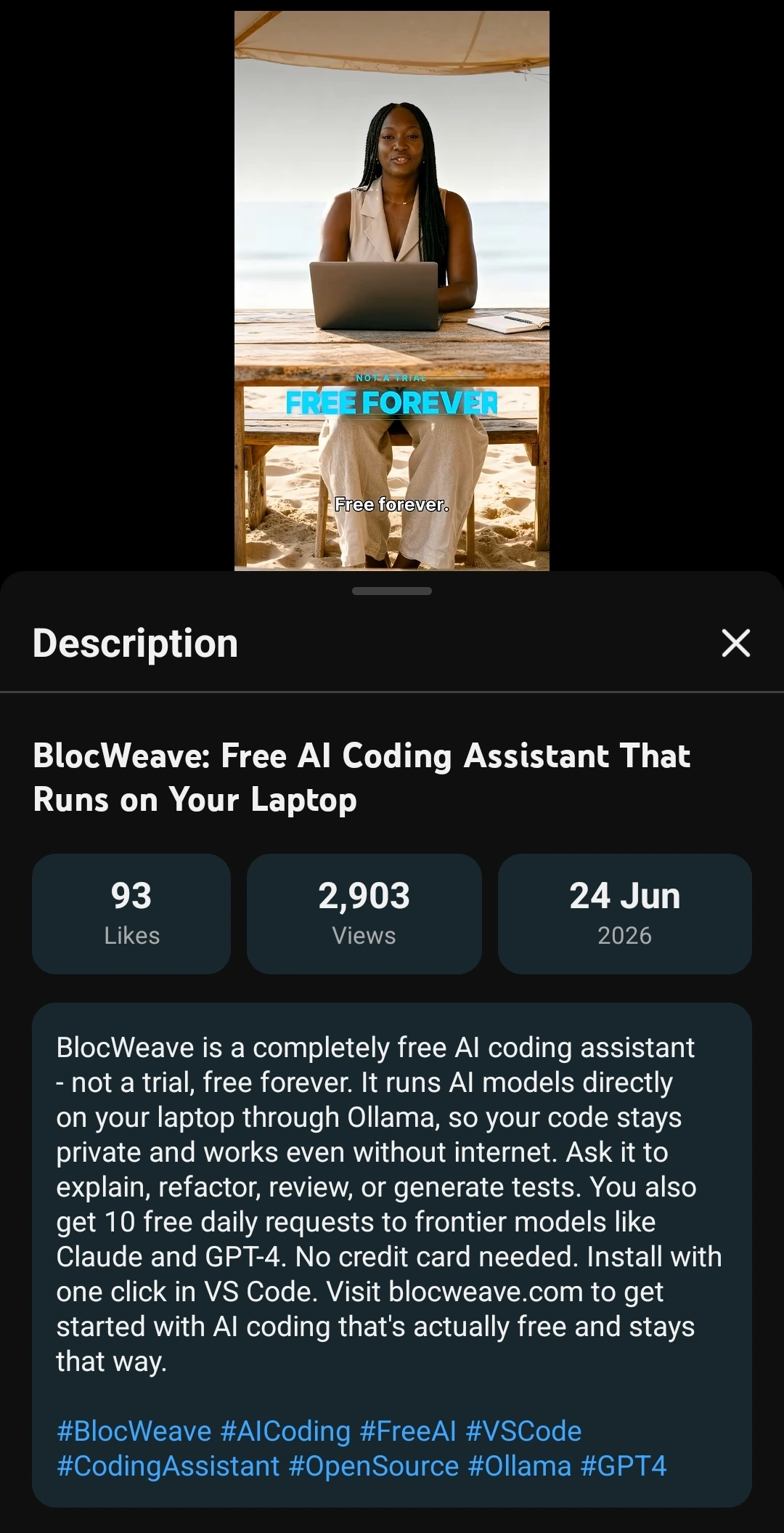 BlocWeave YouTube post published with Postlore